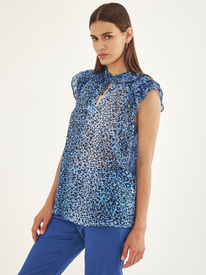 חולצה שינה V שרוול מלמלה בצבע נייבי