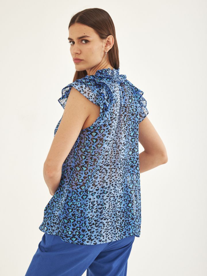 חולצה שינה V שרוול מלמלה בצבע נייבי