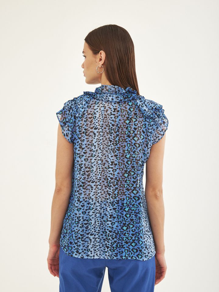 חולצה שינה V שרוול מלמלה בצבע נייבי