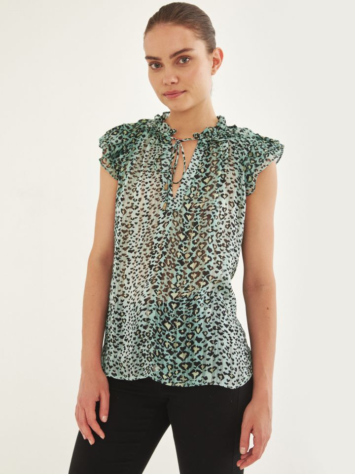 חולצה שינה V שרוול מלמלה בצבע זית