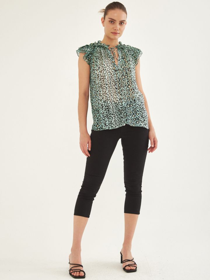 חולצה שינה V שרוול מלמלה בצבע זית