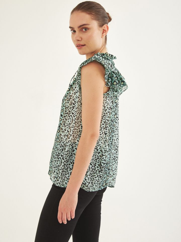 חולצה שינה V שרוול מלמלה בצבע זית