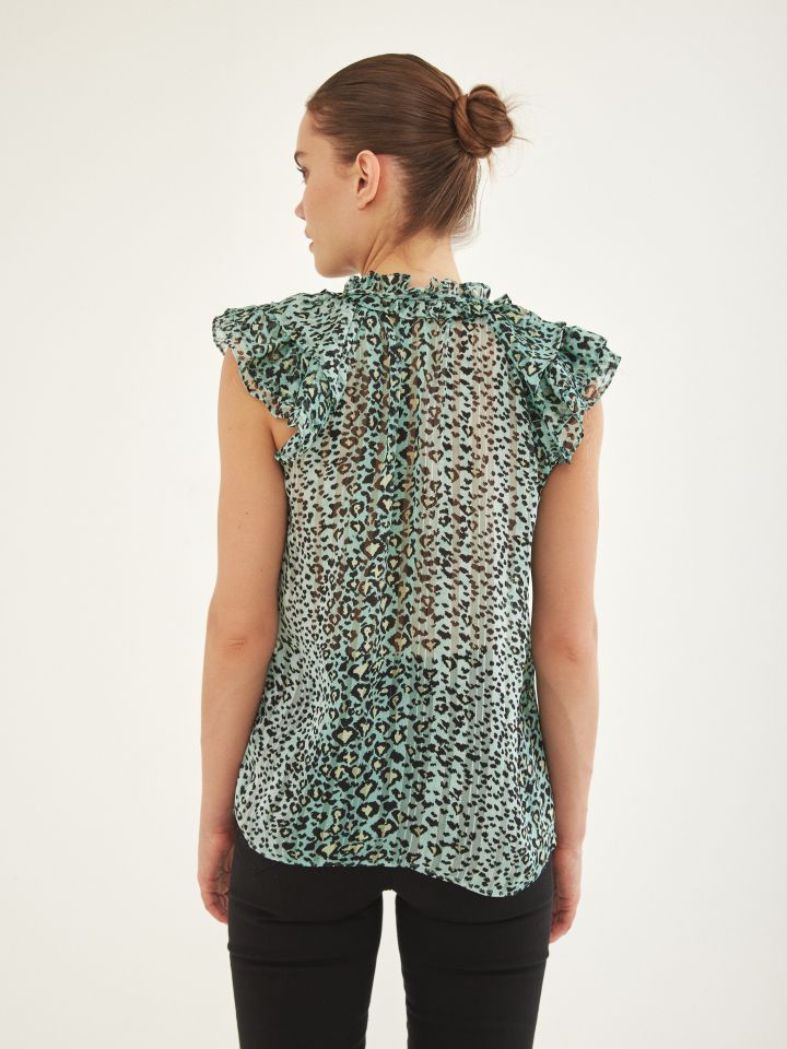 חולצה שינה V שרוול מלמלה בצבע זית