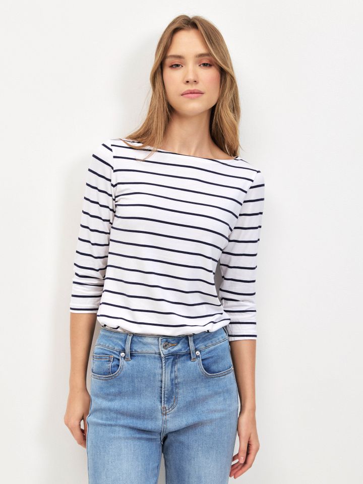 חולצה פסים שרוול 3/4 PROMO בצבע אופוויט