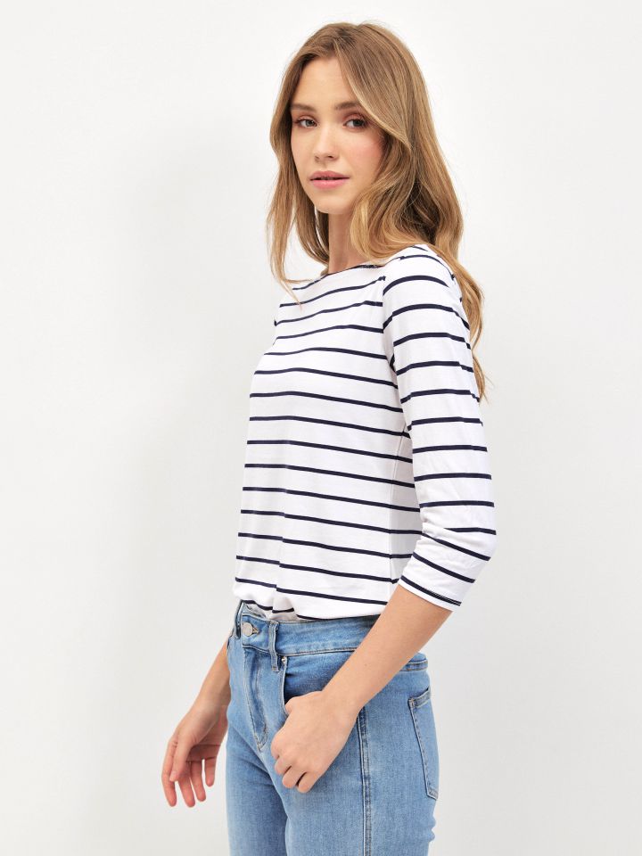 חולצה פסים שרוול 3/4 PROMO בצבע אופוויט