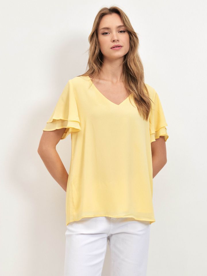 חולצה V  PROMO בצבע צהוב