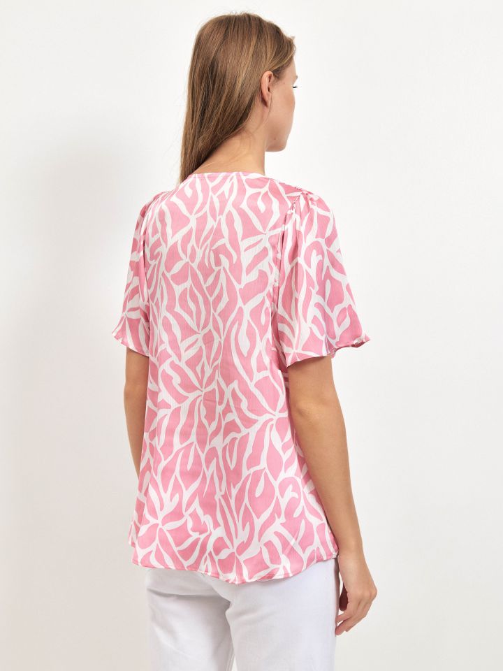 חולצה סטן V דפוס PROMO בצבע ורוד