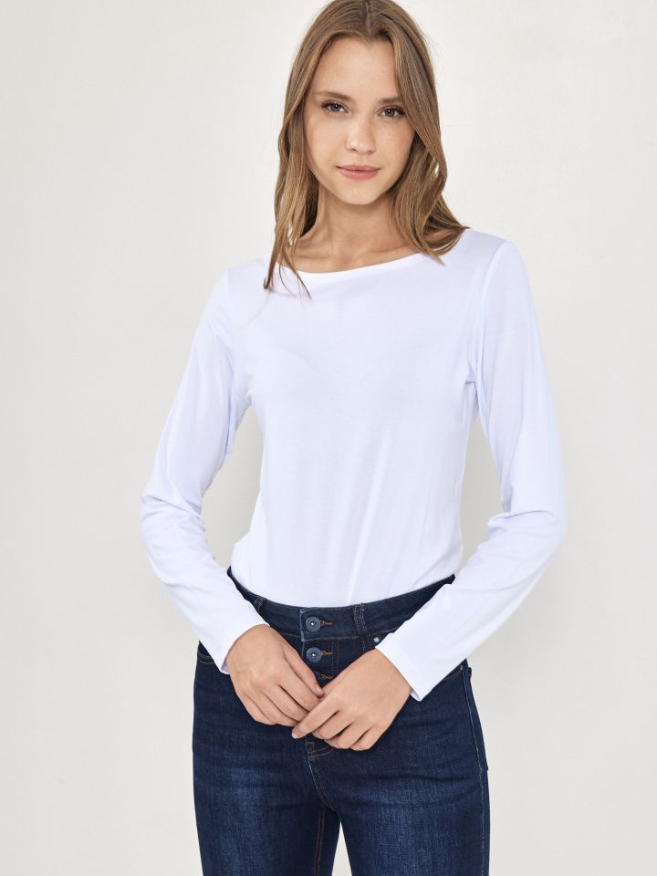 חולצה שרוול ארוך  PROMO בצבע לבן