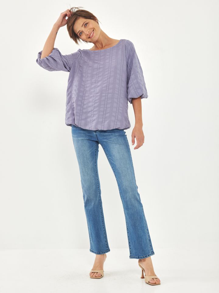 חולצה בלון מקומט בצבע סגול לילה מעושן