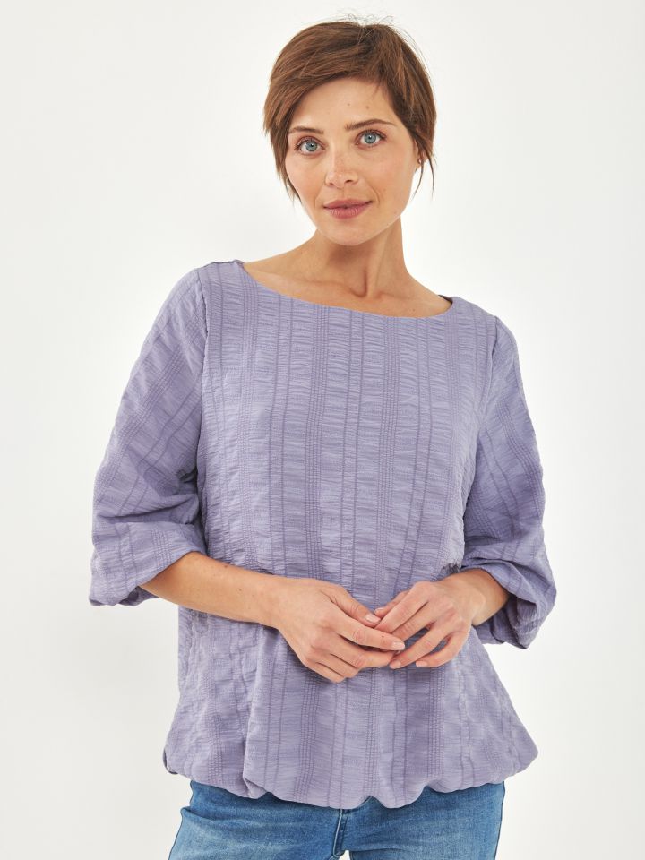 חולצה בלון מקומט בצבע סגול לילה מעושן