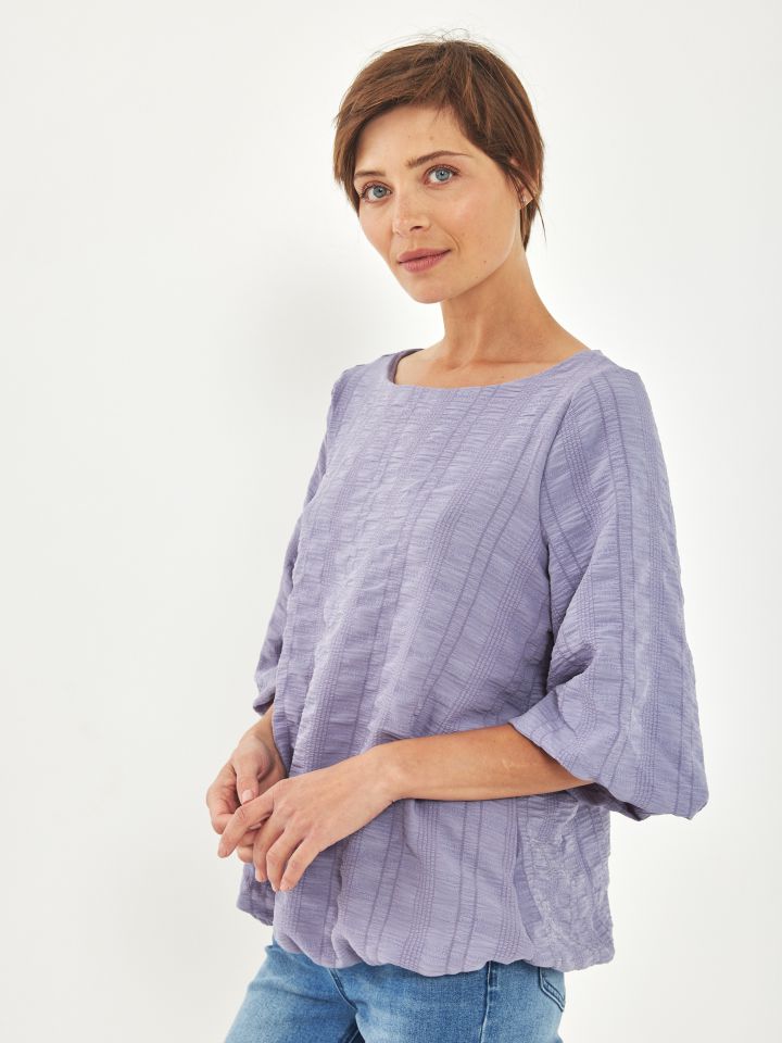 חולצה בלון מקומט בצבע סגול לילה מעושן