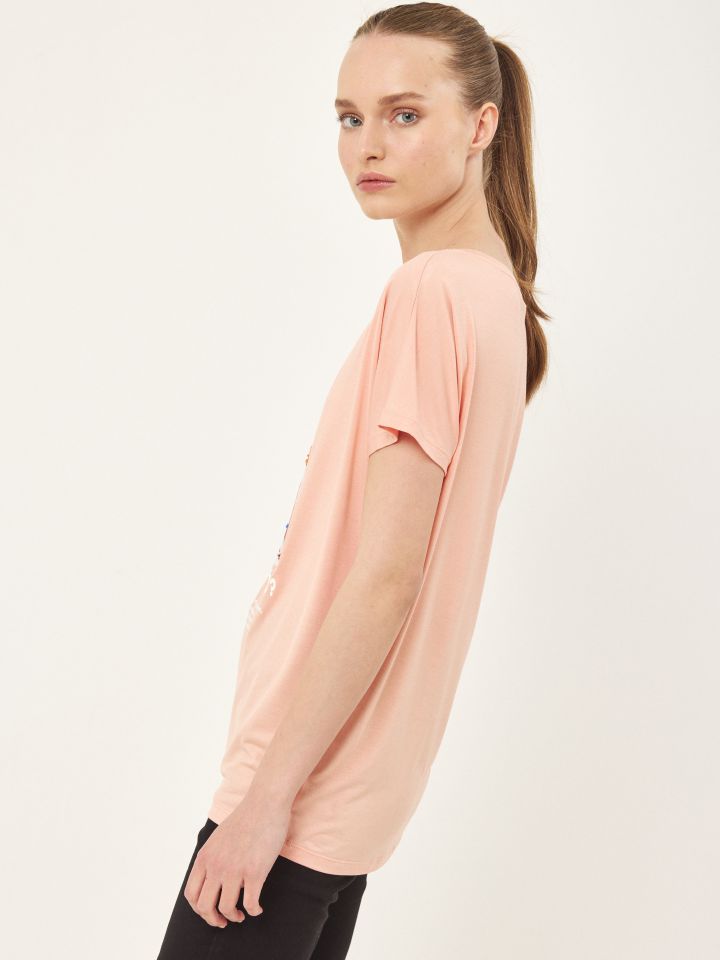 חולצה דפוס תיק קש PROMO בצבע אפרסק