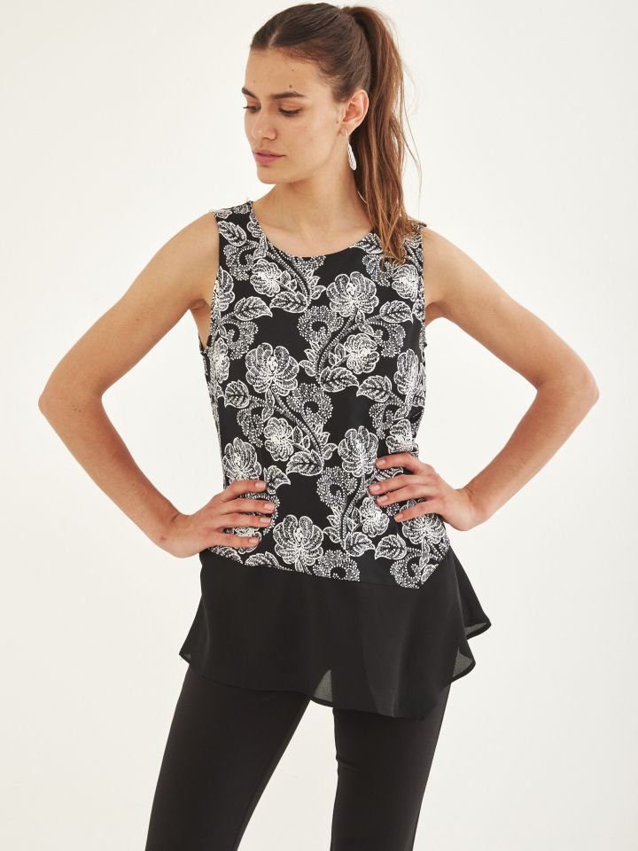 חולצה דפוס שילוב בצבע שחור/לבן