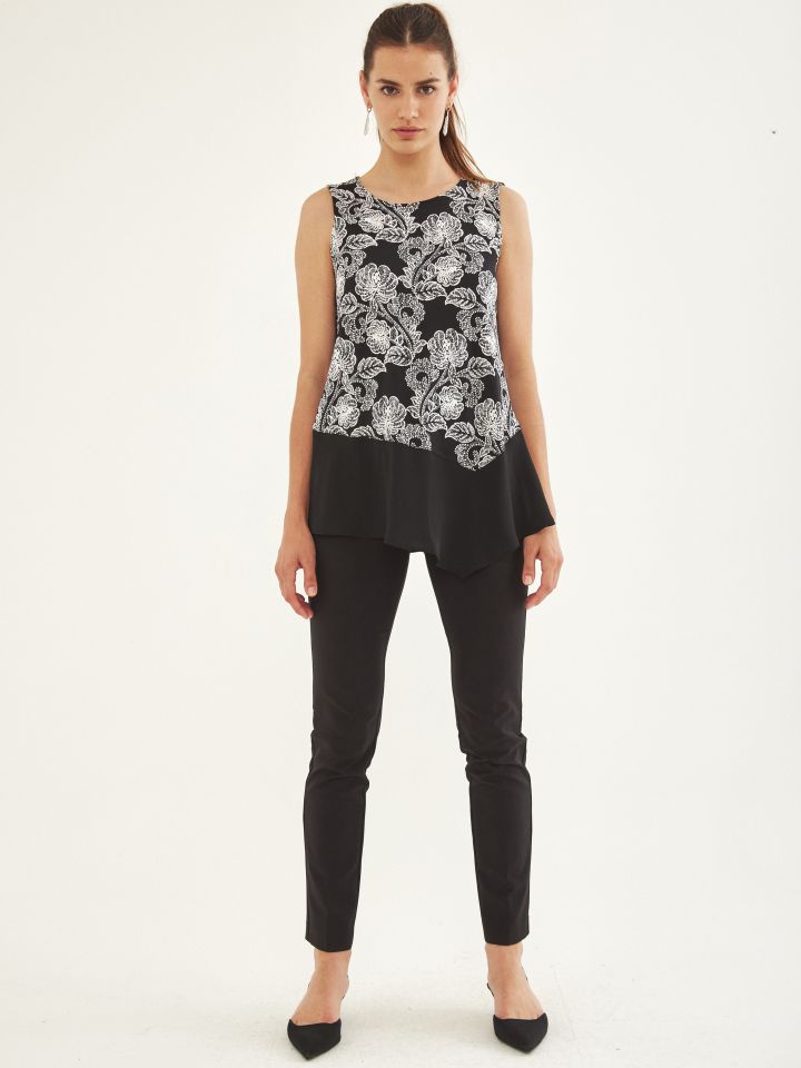 חולצה דפוס שילוב בצבע שחור/לבן