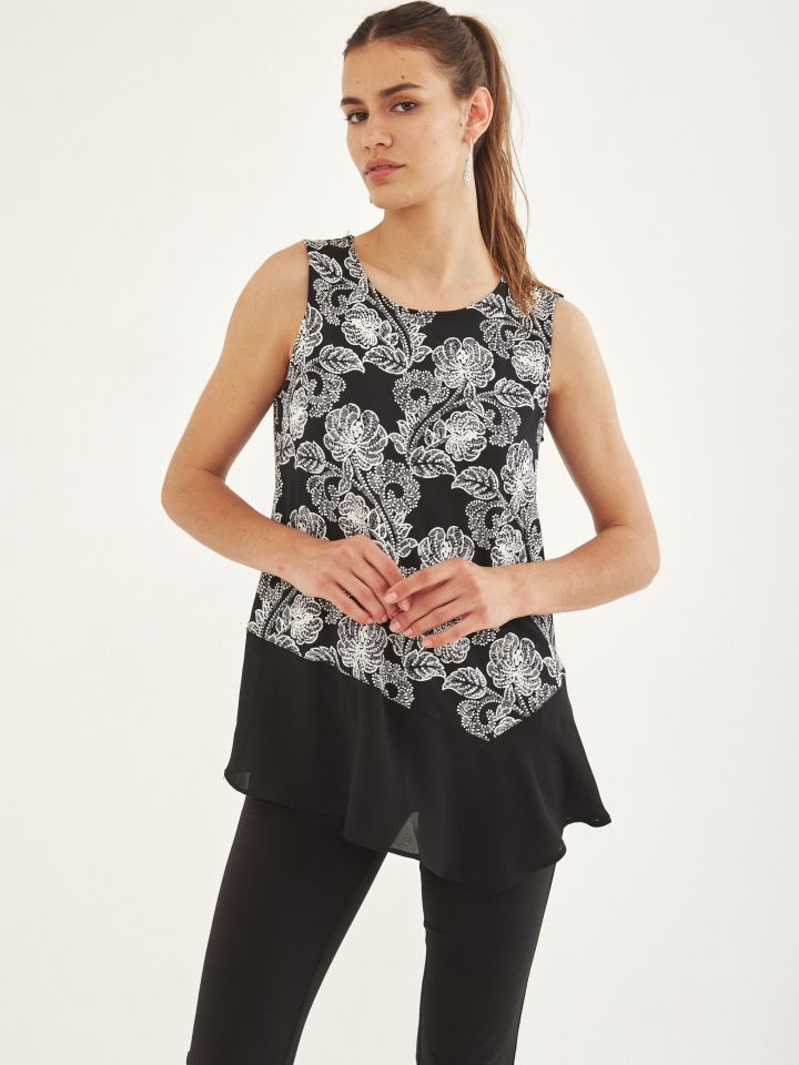 חולצה דפוס שילוב בצבע שחור/לבן