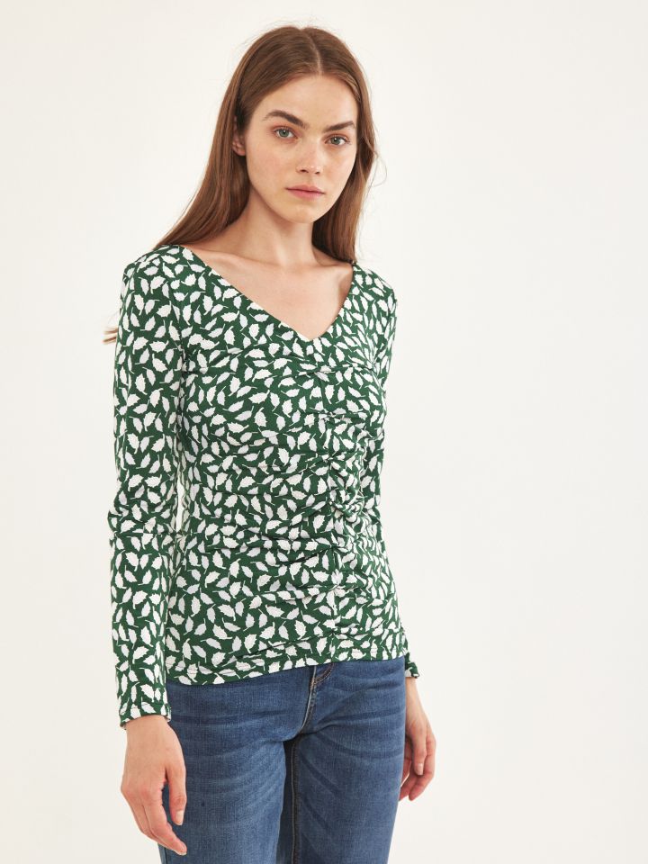 חולצה כיווצים דפוס  PROMO בצבע ירוק בהיר