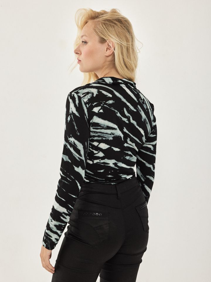 חולצה שינה דפוס שרוול ארוך בצבע ירוק