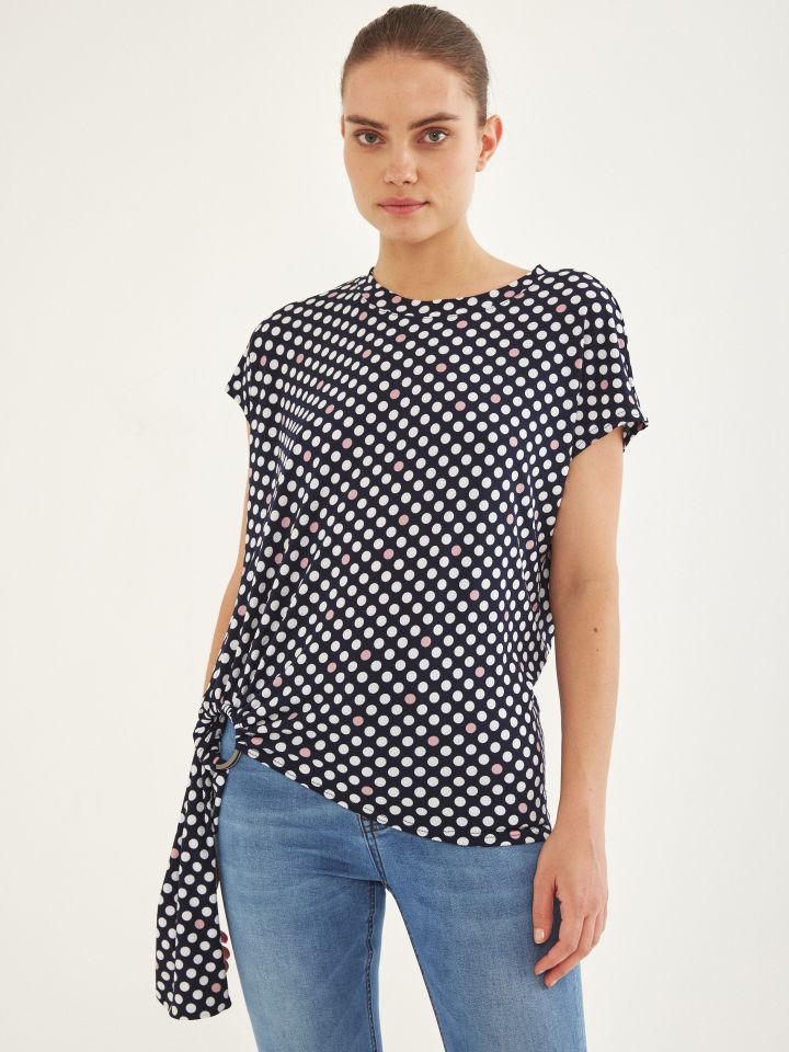 חולצה דפוס אבזם קשירה בצבע נקודות ורודות