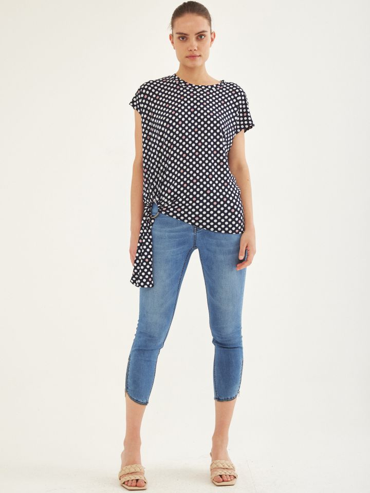 חולצה דפוס אבזם קשירה בצבע נקודות ורודות