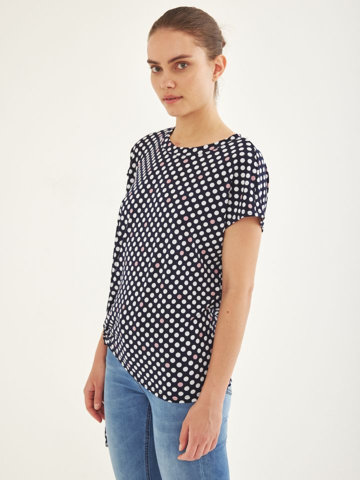 חולצה דפוס אבזם קשירה בצבע נקודות ורודות