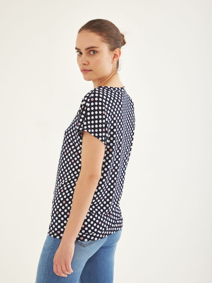 חולצה דפוס אבזם קשירה בצבע נקודות ורודות