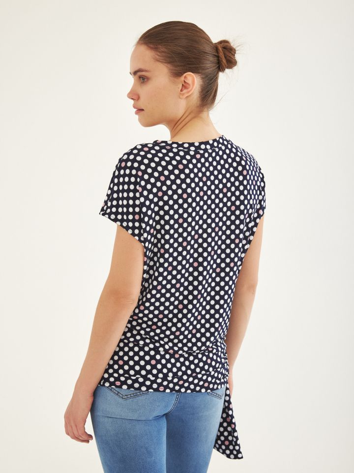 חולצה דפוס אבזם קשירה בצבע נקודות ורודות