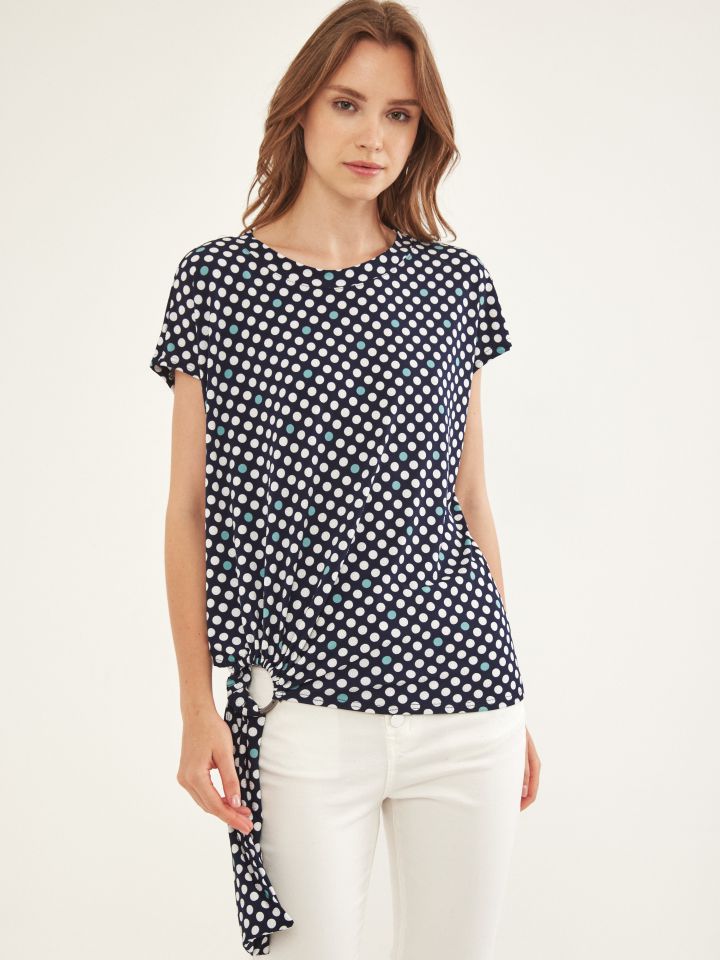 חולצה דפוס אבזם קשירה בצבע נקודות