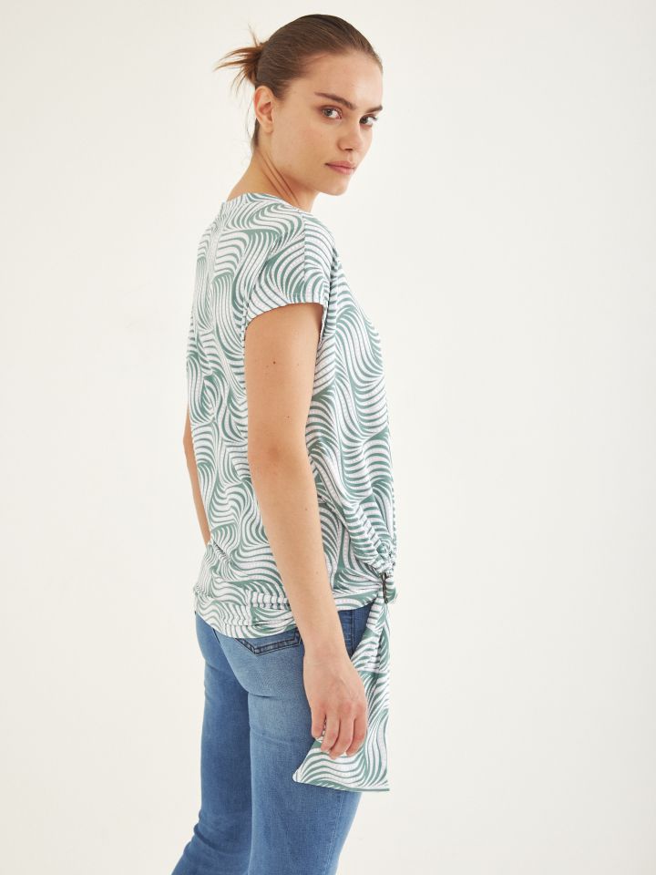 חולצה דפוס אבזם קשירה בצבע ירוק בהיר