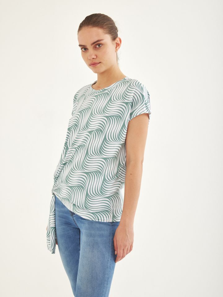 חולצה דפוס אבזם קשירה בצבע ירוק בהיר