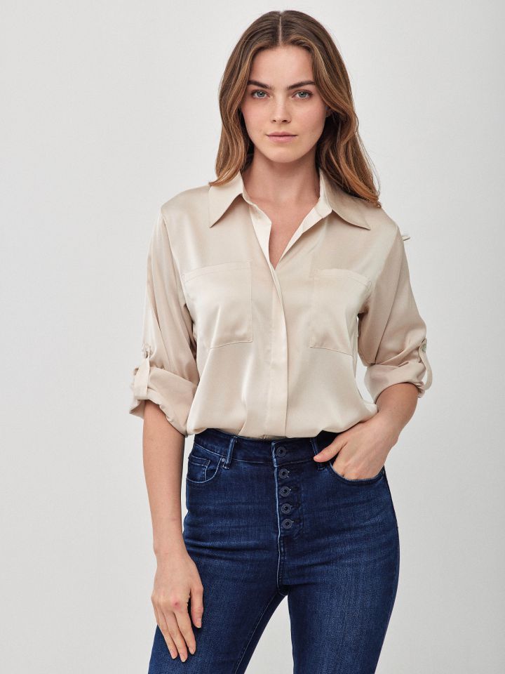 חולצה סטן PROMO LINOR בצבע בייז’