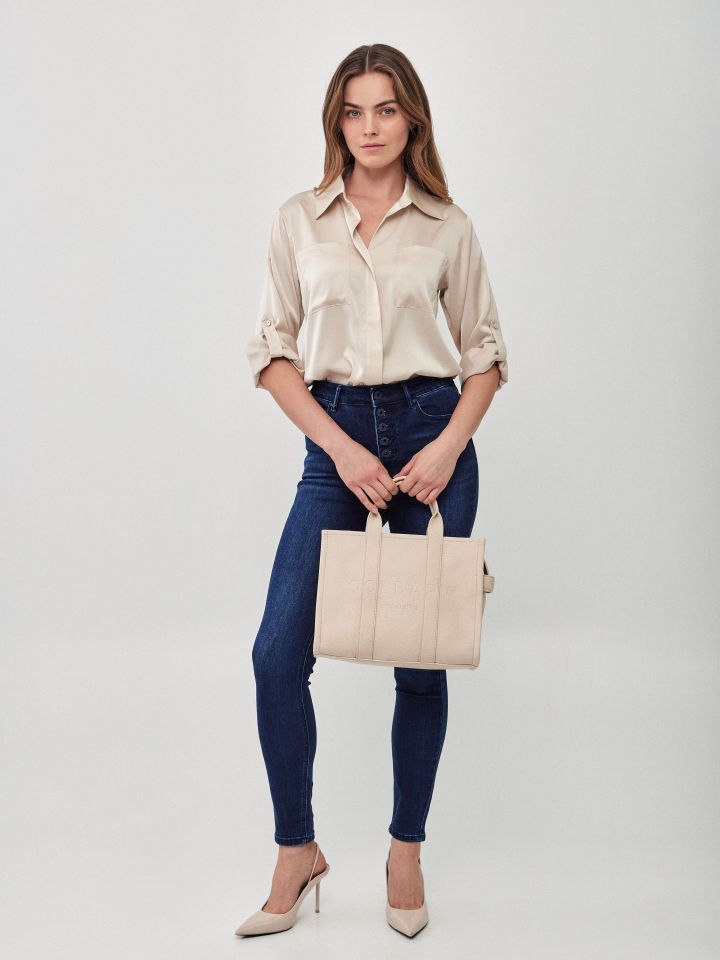 חולצה סטן PROMO LINOR בצבע בייז’