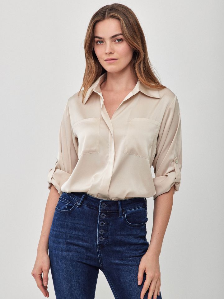 חולצה סטן PROMO LINOR בצבע בייז’