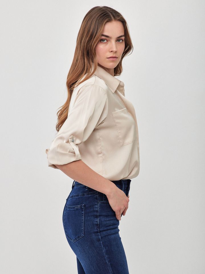 חולצה סטן PROMO LINOR בצבע בייז’