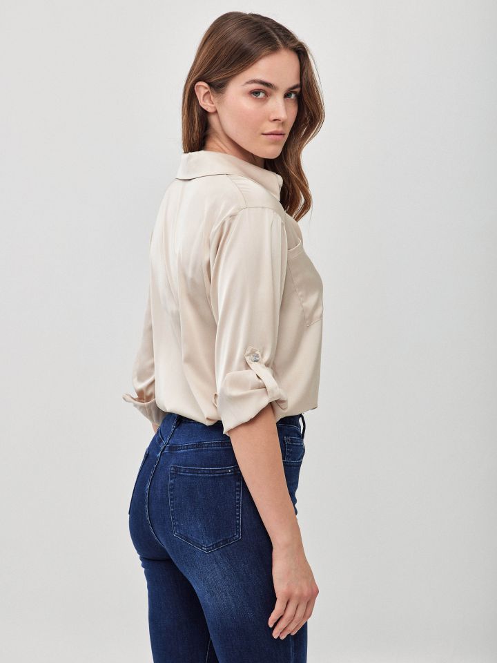 חולצה סטן PROMO LINOR בצבע בייז’