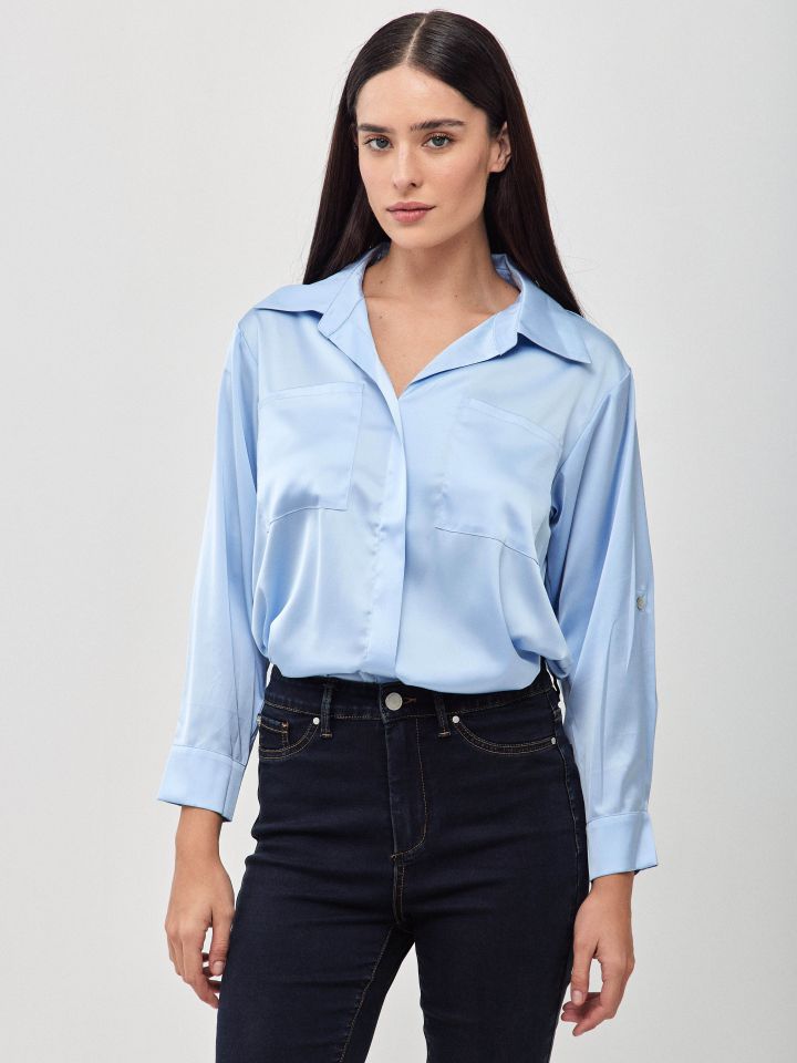 חולצה סטן PROMO LINOR בצבע תכלת אורלי