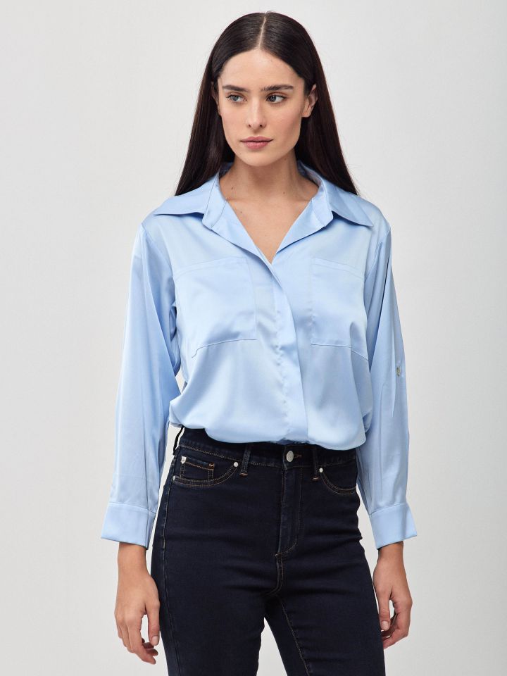 חולצה סטן PROMO LINOR בצבע תכלת אורלי