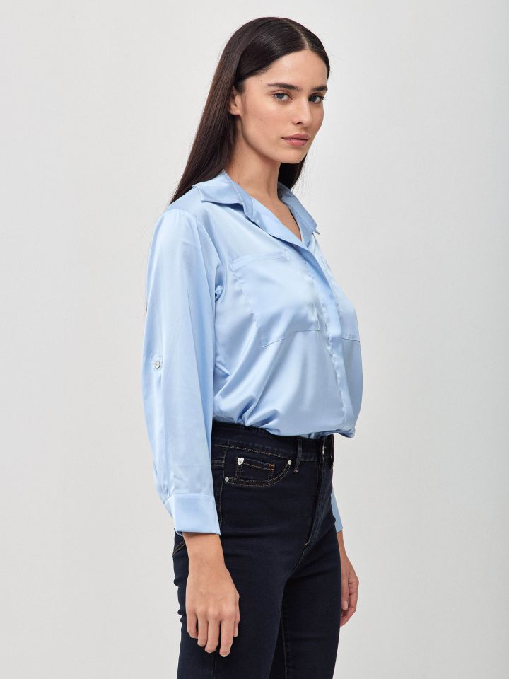 חולצה סטן PROMO LINOR בצבע תכלת אורלי