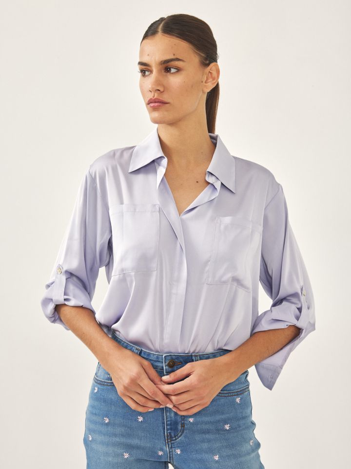 חולצה סטן LINOR PROMO בצבע תכלת אורלי