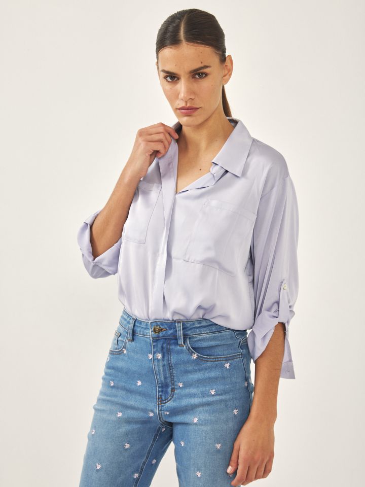 חולצה סטן LINOR PROMO בצבע תכלת אורלי