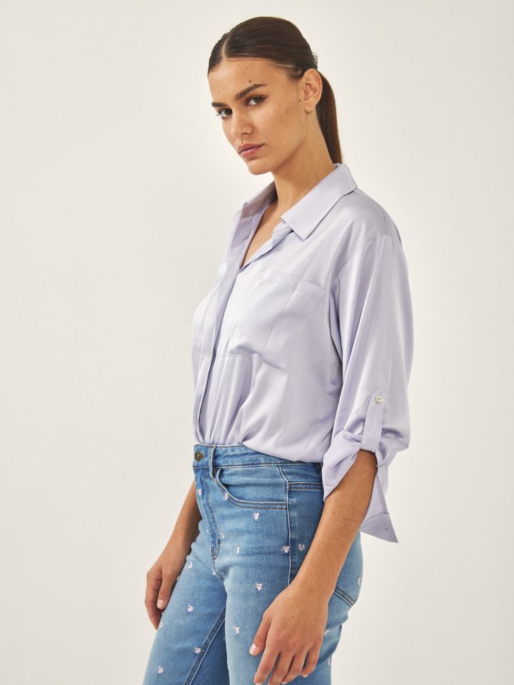 חולצה סטן LINOR PROMO בצבע תכלת אורלי