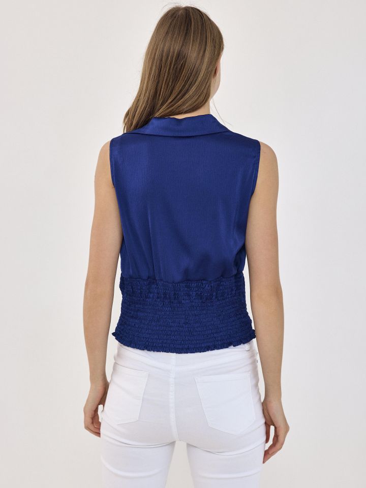 חולצה צוארון שינה לא שרוול בצבע נייבי