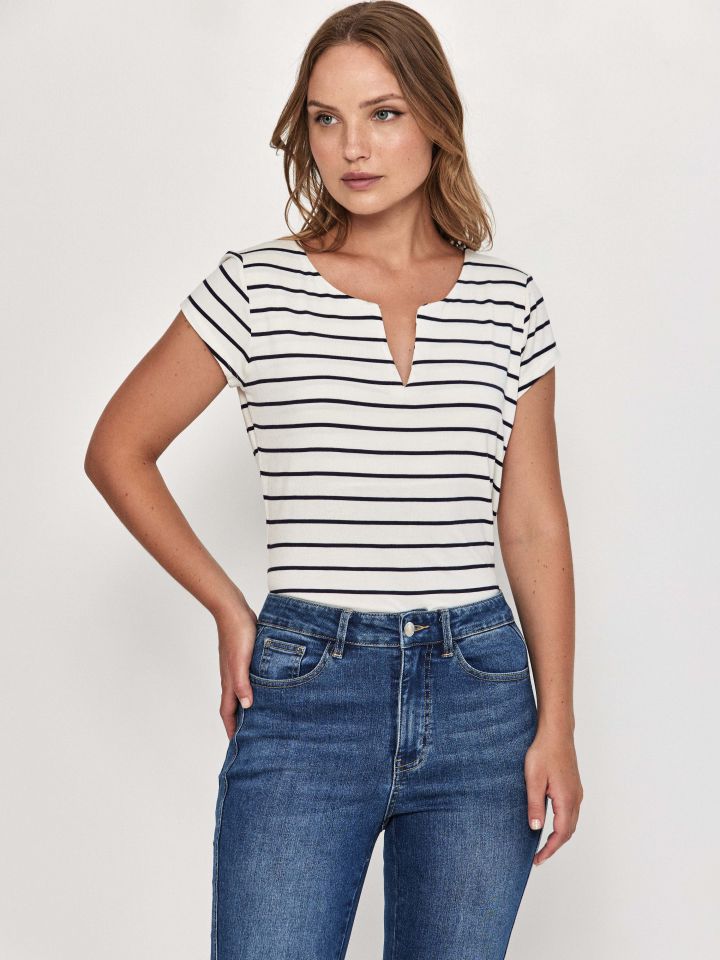 חולצה פסים פתח PROMO V בצבע אופוויט