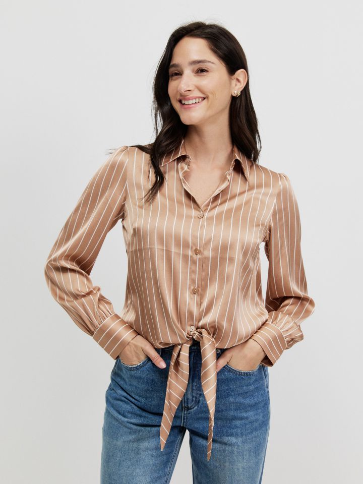 חולצה פסים קשירה בצבע בייז קפוצינו