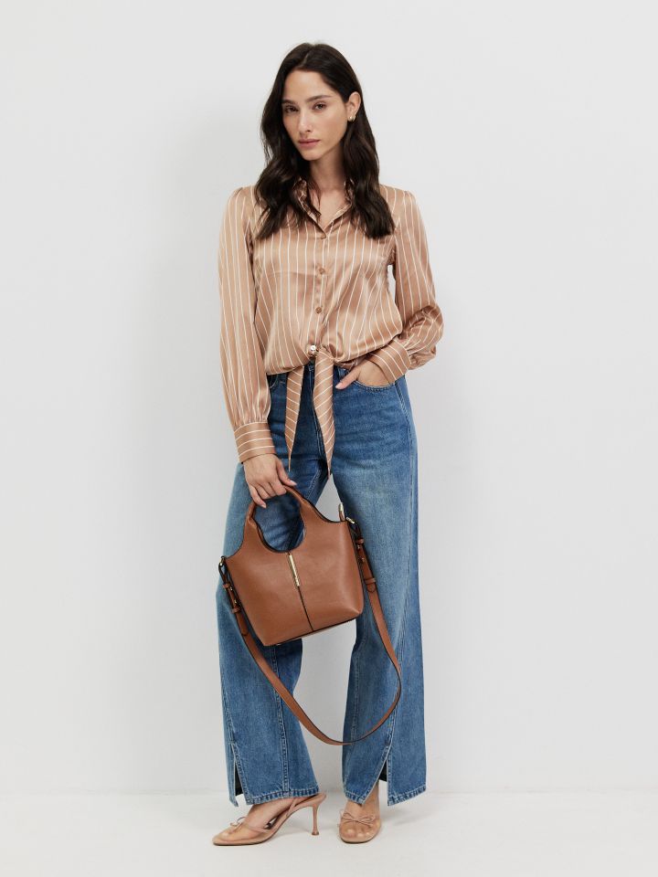 חולצה פסים קשירה בצבע בייז קפוצינו