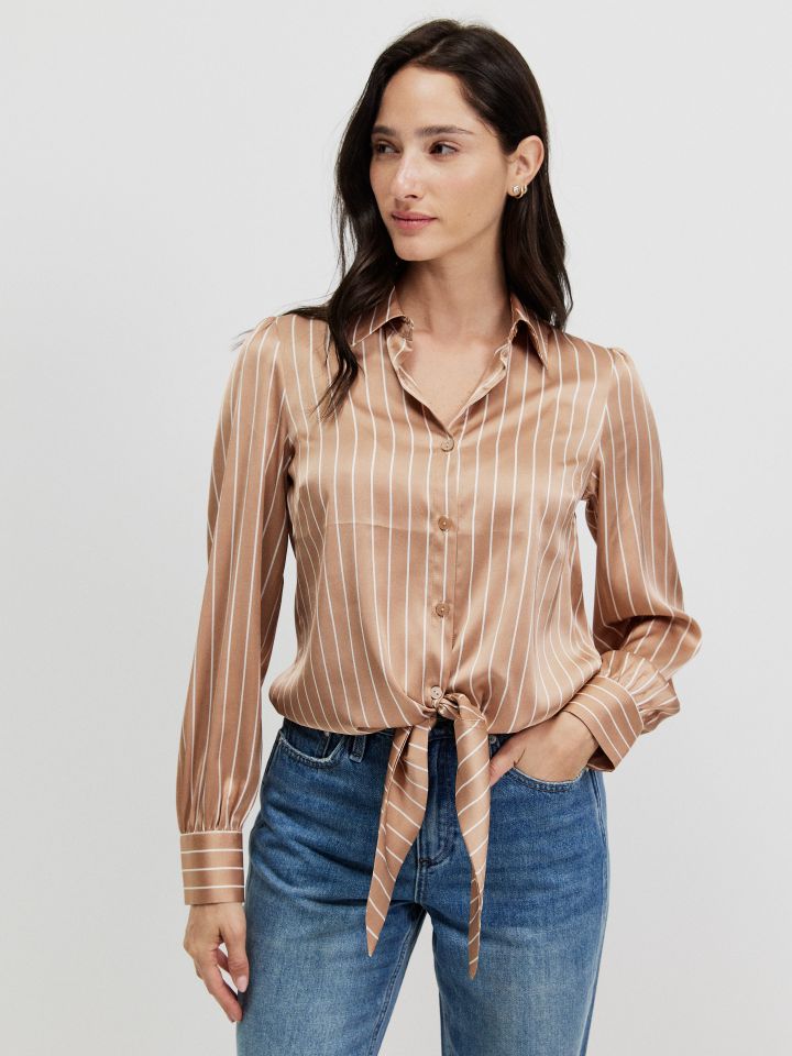 חולצה פסים קשירה בצבע בייז קפוצינו