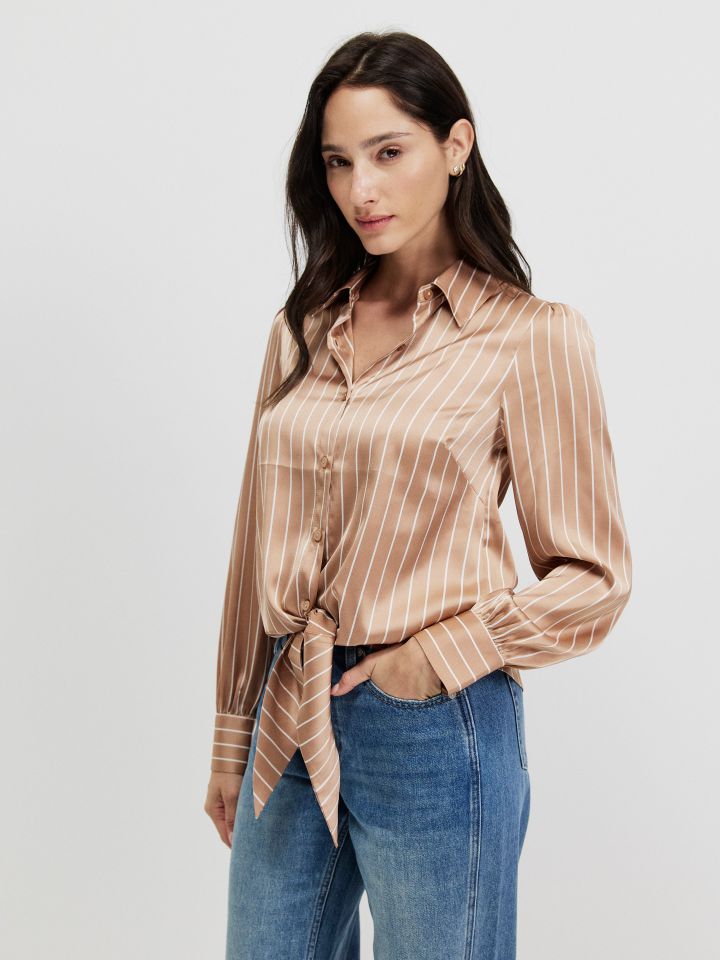 חולצה פסים קשירה בצבע בייז קפוצינו