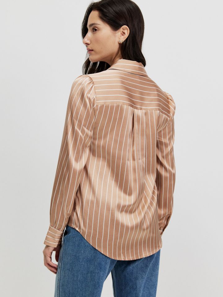 חולצה פסים קשירה בצבע בייז קפוצינו