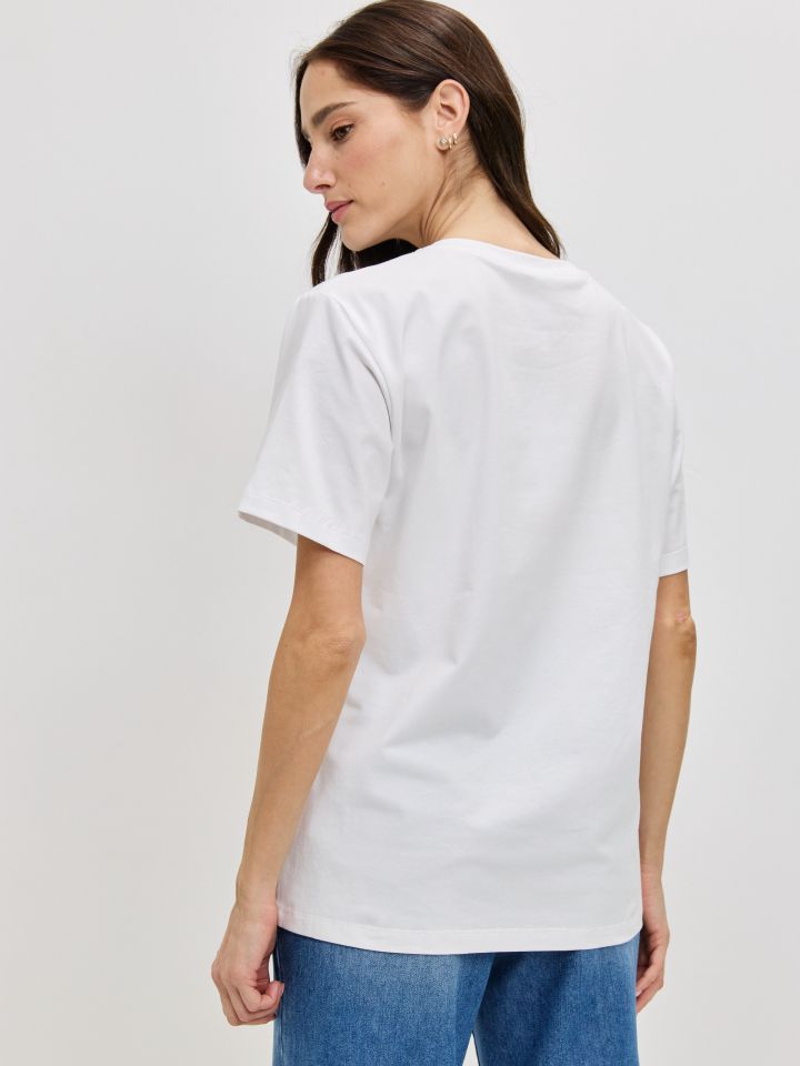 חולצה V פרח PROMO בצבע לבן