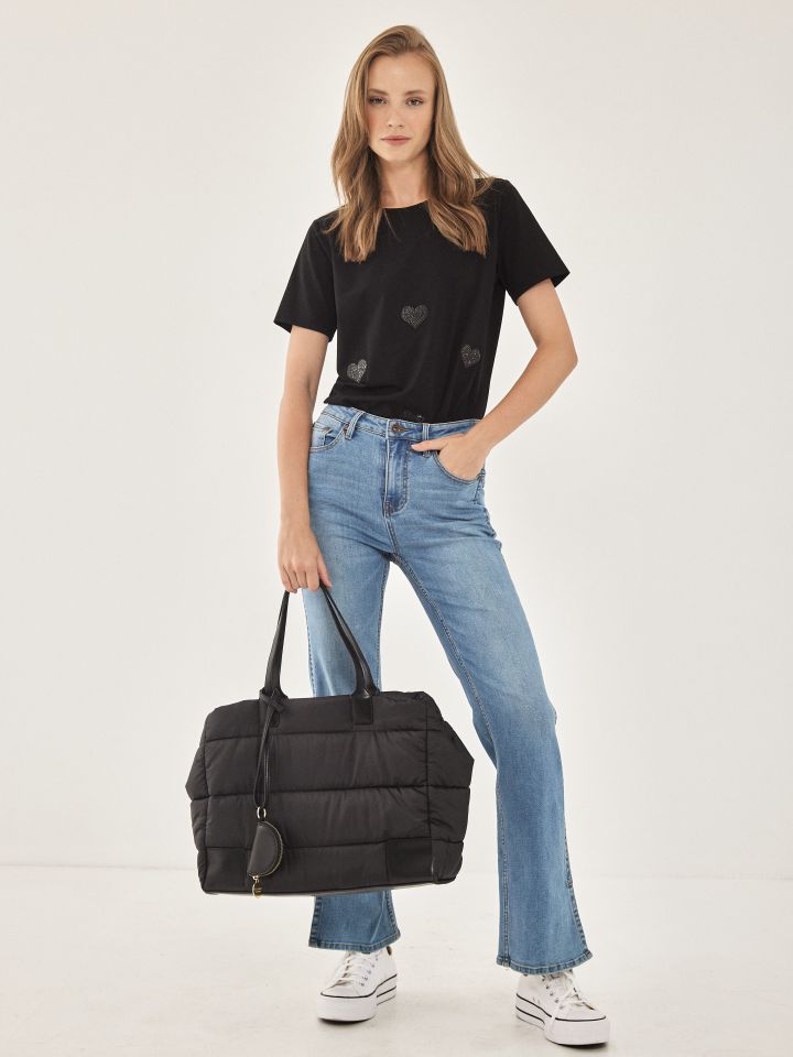 חולצה לבבות יהלומים בצבע שחור