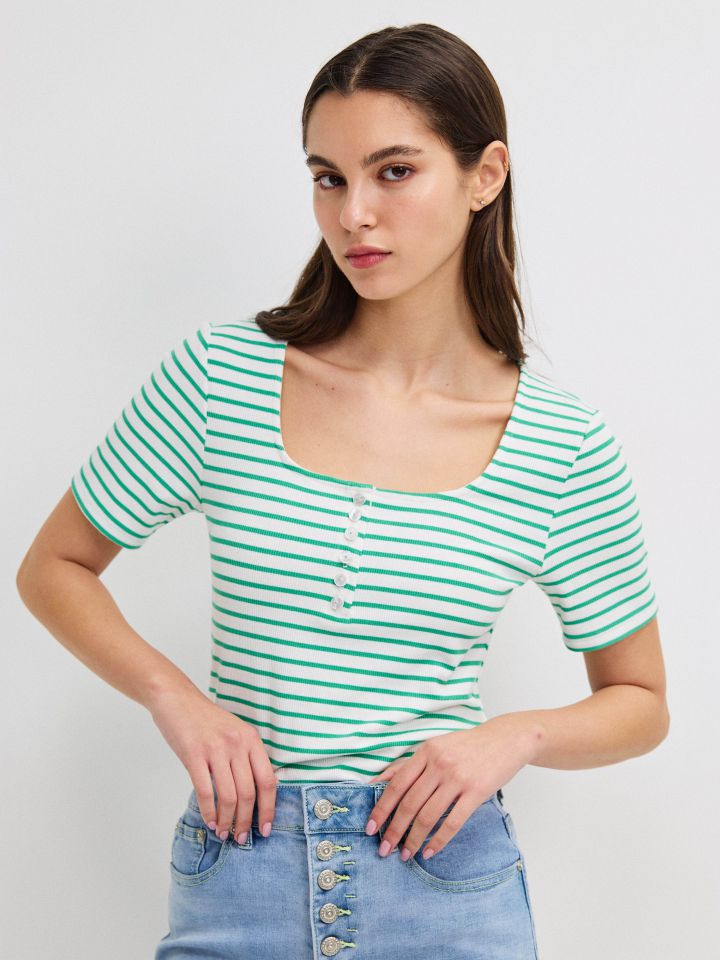 חולצה פסים שינה PROMO בצבע מנטה